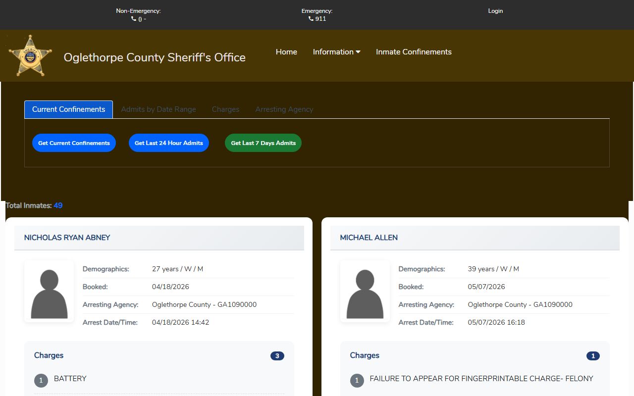 Oglethorpe County jail roster search fields in Citizen Connect