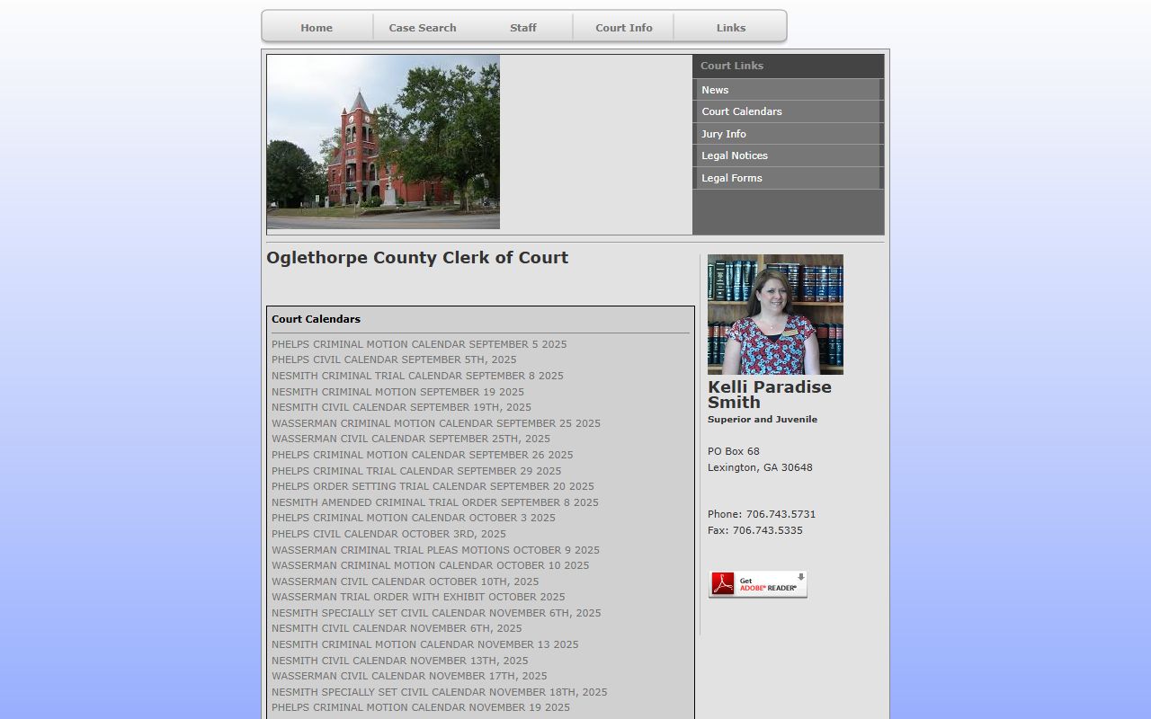 Oglethorpe County court records calendar page for arrest case dates
