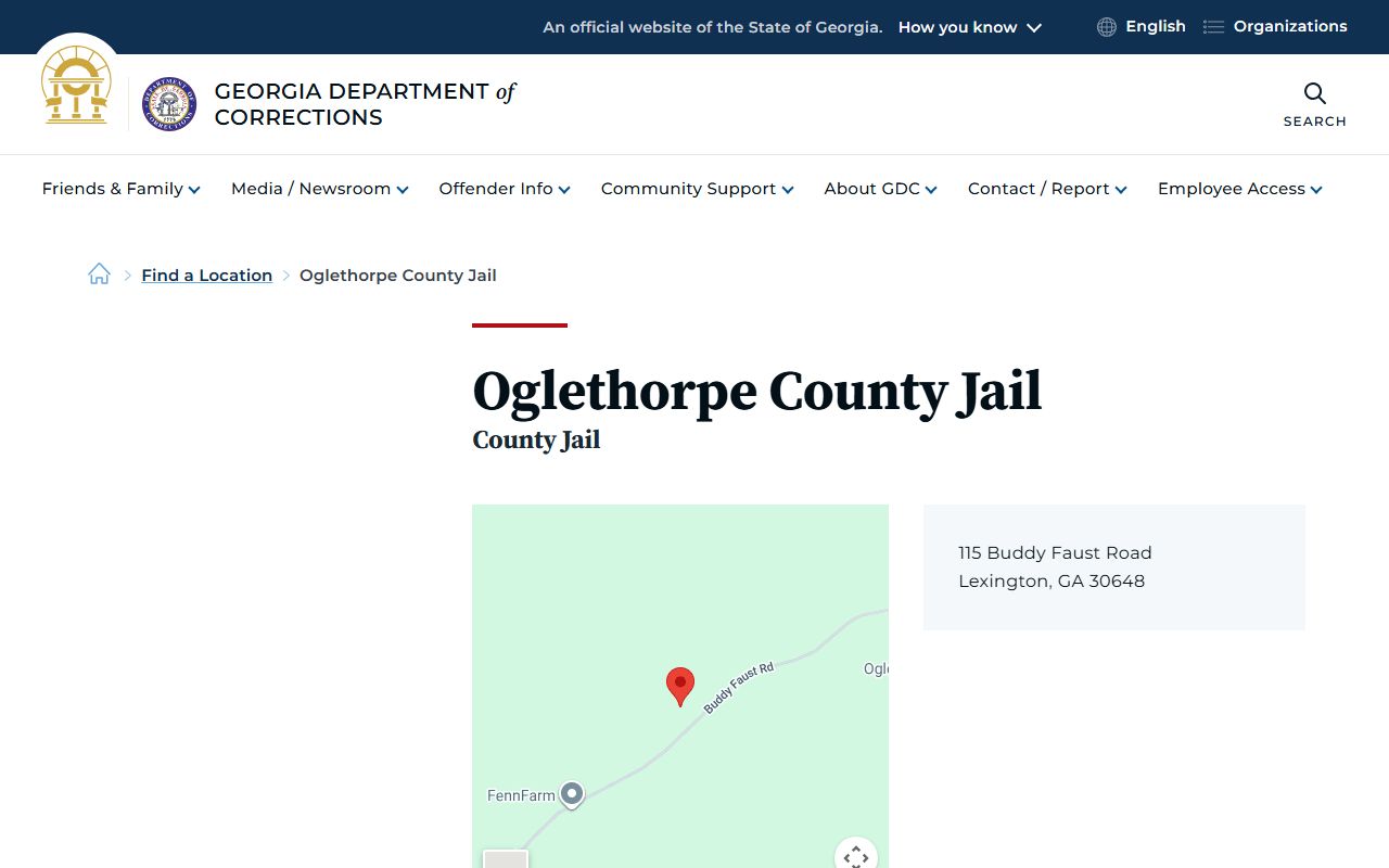 GDC listing for Oglethorpe County Jail as a county jail location